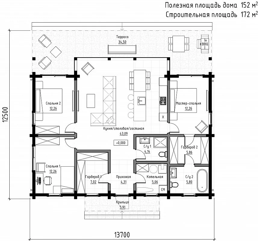 Планировка Прайм 172м², 1 этаж