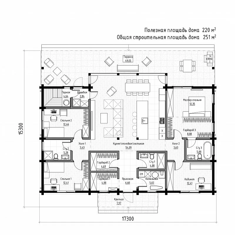 Планировка Прайм 251м², 1 этаж