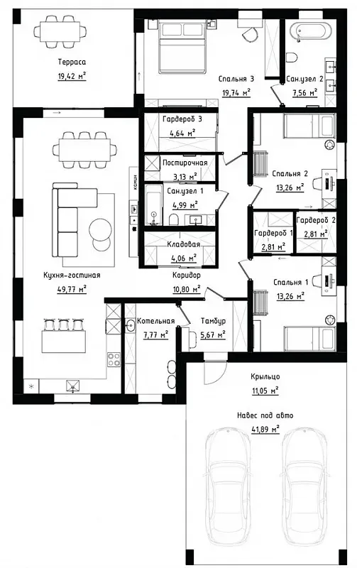 Планировка Гранд 150, 1 этаж