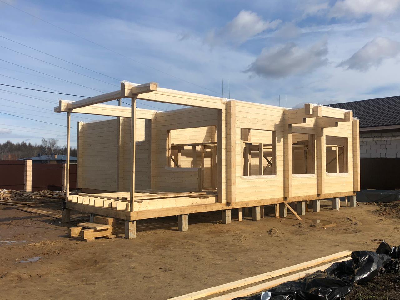 Дом из клееного бруса 160 м.кв., клееный брус 200/185 мм. Новая Москва.